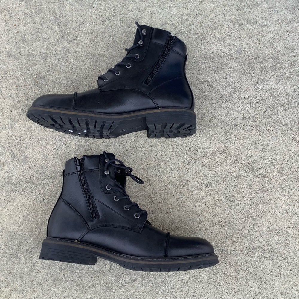The Rail Black Leather Side Zip Lace Up Mens Boots Biker Combat Grunge, EU 44 - Picture 7 of 8